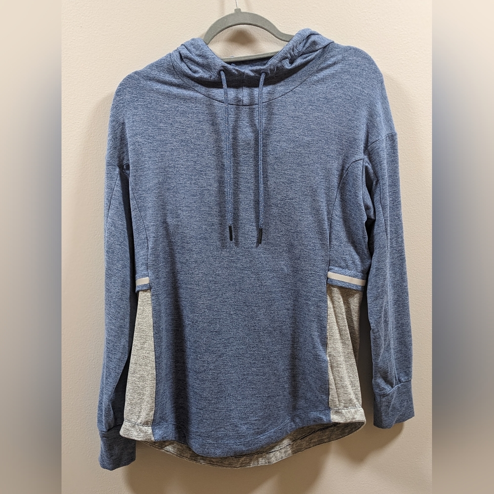 Serene Tangerine Denim Heather Lt Gray Hoodie Sweats Soft Pullover small